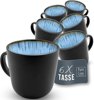 Керамогранітна глибока тарілка ТЕСТ ДУЖЕ ХОРОШИЙ Серія Ibiza Тарілки для макаронів Noble, тарілки для супу Deep стильні тарілки для пасти 6 персон - Набір посуду 6 персон, обідні тарілки, набір посуду Чорний з (кухоль (6x), темно-синій), 6 шт.