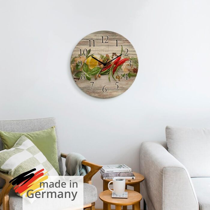 Настінний декор ARTLAND настінний годинник дерев&39яний без цокання безшумний круглий Ø 30 см кухонний годинник кава капучино круасан T5XO Капучино та круасан (трави та спеції, кварцовий годинник)