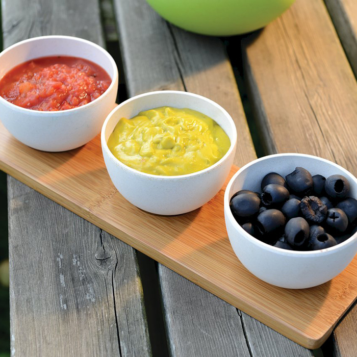 Набір мисок CookCo для закусок на бамбуковій підставці, 4 шт.