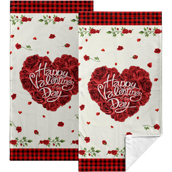 Різдвяні кухонні рушники Kwlegh, рушник для рук, різдвяна ялинка, цукерка-тростина, сніжинка, рушник для пальців, набір з 2 шт. , милий чоловічий банний рушник, високопоглинаючі рушники, 36 x (серце червоної троянди)