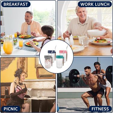 Упаковка з 4 банок для вівсянки на ніч 600 мл, скляний стаканчик для пластівців з кришкою та ложкою, контейнер для вівсянки на ніч, банки для мюслі, каші на ніч