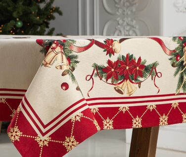 Різдвяна гобеленова скатертина Home of Christmas Скатертина на Різдво та Новий рік (Дзвіночки (без блискіток), 140x180 см)