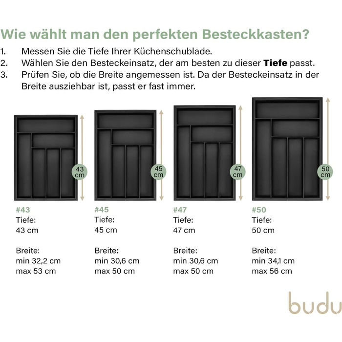 Лоток для столових приборів budu 47 (глибина 47 см) від - Організатор для кухонних шухляд - Висувний - Організатор для кухонних шухляд (50 см, бамбук - чорний)