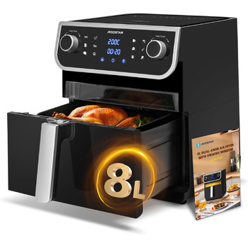 Аерофритюрниця Aigostar без олії, оглядове віконце, фритюрниця XXL, об&39єм 8 л, 1700 Вт, великий світлодіодний сенсорний дисплей, 12 попередньо встановлених функцій ручна, подвійне використання з кошиком або