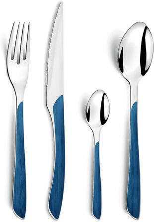 Набор столовых приборов Amefa ECLAT Nature, 24 предмета, набор столовых приборов на 6 человек, коричневые пластиковые ручки под дерево, можно мыть в посудомоечной машине, столовые приборы из нержавеющей стали, светлое дерево (синее дерево)