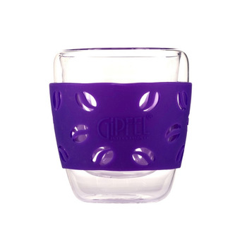 GIPFEL Склянка скляна LUMINOSSI з подвійними стінками 200мл із силіконовим тримачем. Матеріал: боросилікатне скло. Колір фіолетовий. 7164 GIPFEL