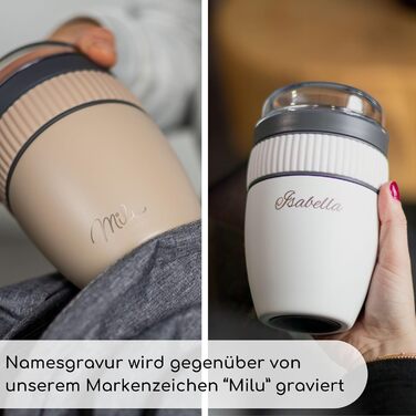 Стаканчик для пластівців Milu на винос 400 мл з гравіюванням імені Стаканчик для йогурту MsliMax з нержавіючої сталі для пластівців I герметичний стаканчик з ложкою (гравірування) гравіювання з нержавіючої сталі