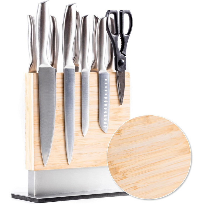 Блок ножів Coninx магнітний двосторонній Тримач для ножів магнітний без ножа Тримач для кухонних ножів із сильним магнітом Магнітна дошка для ножів з обох сторін Нековзний Волоський горіх (бамбук)