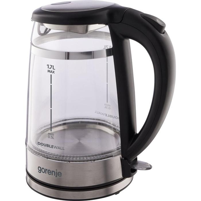 Gorenje Электрочайник 1.7л, 2,200 Вт, strix контроль, стекло, черный