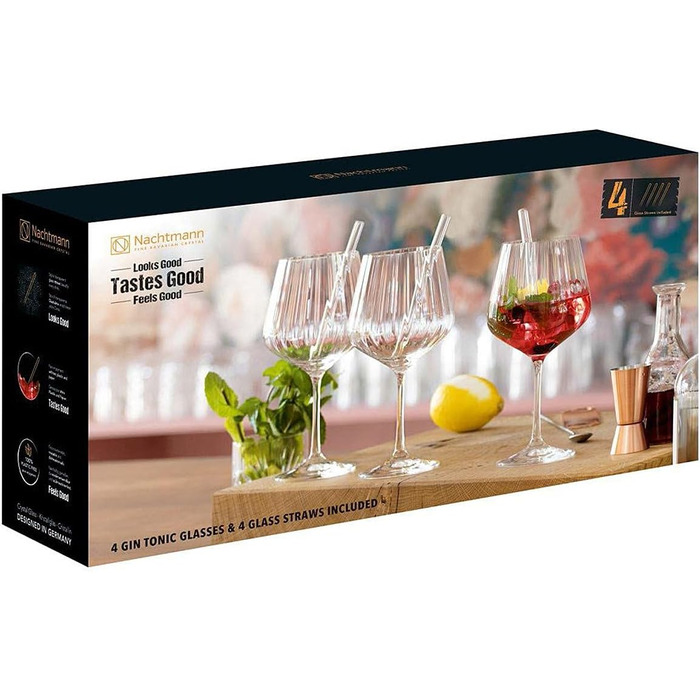 Набір з 4 келихів для джин-тоніка 640 мл з трубочками, Tastes Good Nachtmann