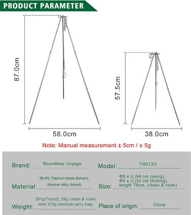Титановый штатив для кемпингового костра Boundless Voyage