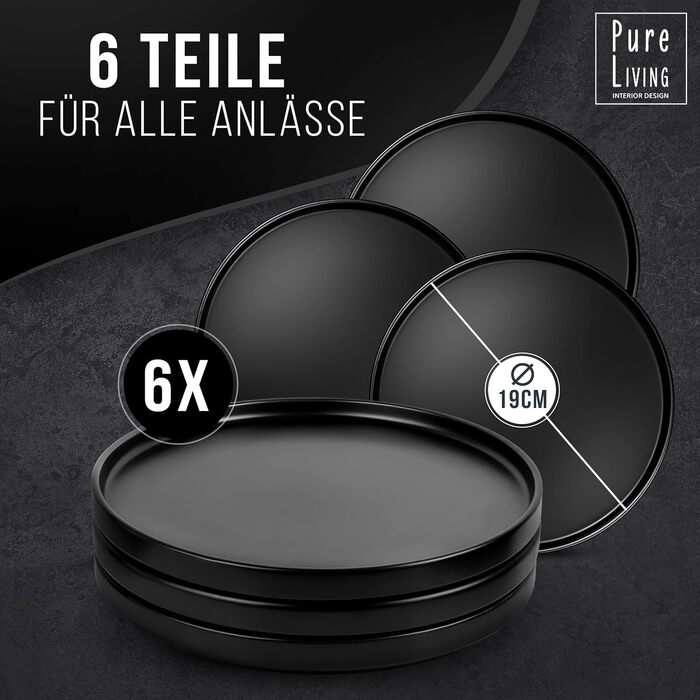 Набір тарілок для сніданку, 6 предметів, чорний Manhattan Pure Living