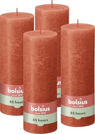 Свічки Bolsius Rustic Pillar - Оливково-зелені - Набір з 4 шт. - Декоративні побутові свічки - Час горіння 60 годин - Без запаху - Натуральний рослинний віск - Без пальмової олії - Оливково-зелені (19 x 7 см, помаранчеві)