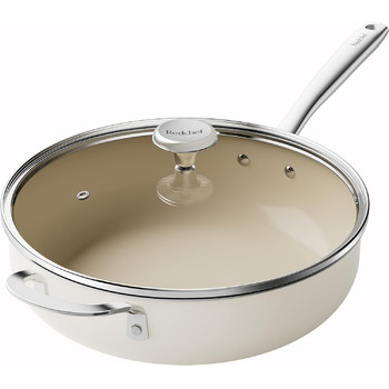 Сковорода с керамическим покрытием и стеклянной крышкой 28 см, бежевая Redchef