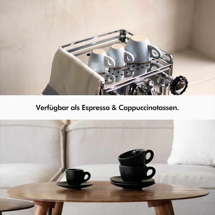 Чашки для эспрессо 75 мл с блюдцами, набор 4 предмета, черные KIVY