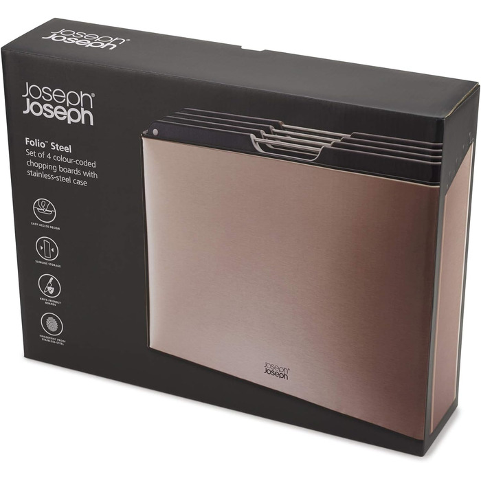 Набір обробних дощок, 4 предмети в корпусі, золотисто-рожевий Folio Steel Joseph Joseph