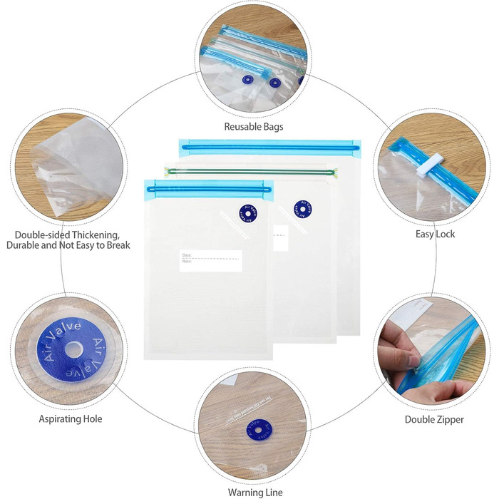 Вакуумні пакети 15 пакетів з 4 герметичними затискачами, 16,1 х 21,8/21 х 22,1/ 26,1 х 28 см GOTRUST