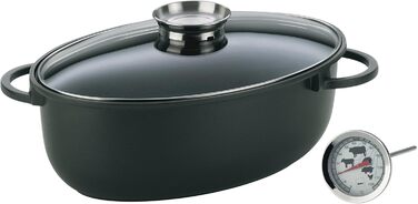 Жаровня 8 л овальна зі скляною кришкою з термометром для м'яса KERROS