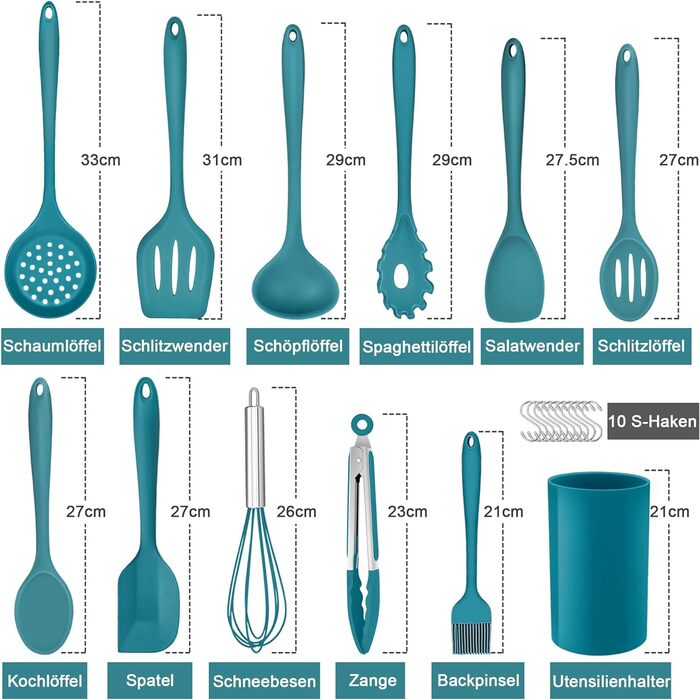 Набор кухонных гаджетов Herogo, набор силиконовой кухонной утвари из 22 предметов с держателем для посуды, термостойкие кухонные столовые приборы, кухонная утварь, здоровая и с антипригарным покрытием, можно мыть в посудомоечной машине, (синий)