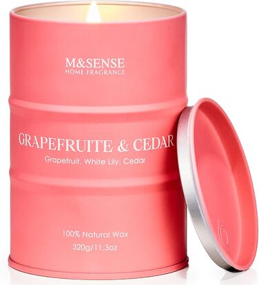 Ароматичні свічки M&SENSE з натурального соєвого воску, натуральна соєва свічка для домашнього декору, тривалий час горіння до 70 годин, класні подарунки-свічки для чоловіків та жінок (320 г, грейпфрутовий кедр)
