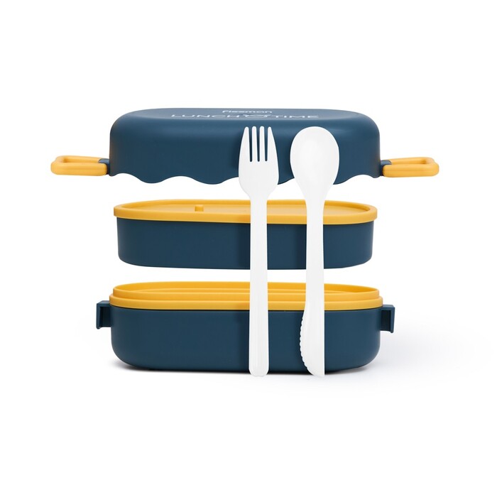 Ланч-бокс Fissman подвійний 19х9х8,7 см / 800 мл, колір коричнівий пластик (16745)