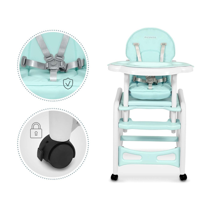 Дитячий стільчик для годування 5-в-1 бірюзовий Ricokids