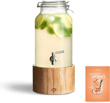 З краном і підставкою з нержавіючої сталі в дубі, диспенсер для лимонаду, вінтажна дизайнерська банка Мейсона (диспенсер для напоїв 5 л)