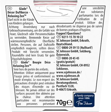 Ароматична свічка Glade (Brise) Dcor у склянці, Романтична ваніль, 6 шт. (6 x 70 г) (Розслаблюючий дзен)