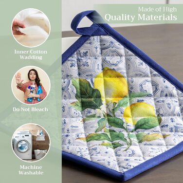 Рукавички для духовки Maison d&39 Hermine, підставки для каструль, 100 бавовна, термостійкі кухонні рукавички, рукавички для духовки (19 см x 33 см) та підставки для каструль (20 см x 20 см) для приготування їжі, Morzine - рукавички для духовки на День по