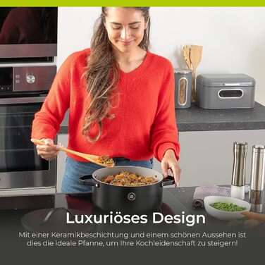 Каструля 7 л з кришкою 28 см, чорна Essential Be Living