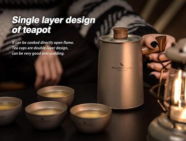 Чайный титановый сервиз 4 чашки iBasingo