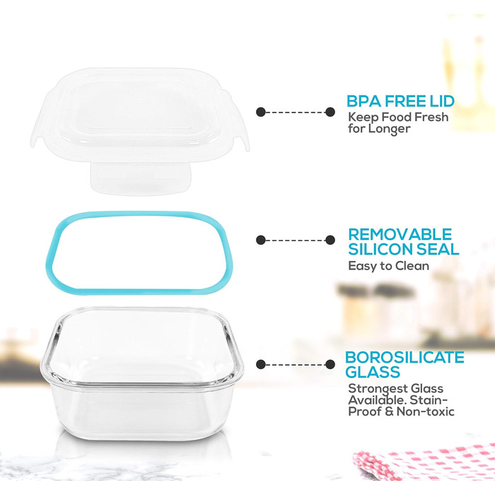 Набір скляних контейнерів з кришками, 12 предметів, блакитний KICHLY