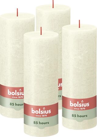 Свічки Bolsius Rustic Pillar Candles - Оливково-зелені - Набір з 4 шт. - Декоративні побутові свічки - Час горіння 60 годин - Без запаху - Натуральний рослинний віск - Без пальмової олії - Оливково-зелені (19 x 7 см, колір слонової кістки)