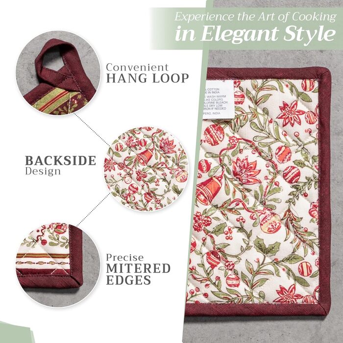 Рукавички для духовки Maison d&39 Hermine, підставки для каструль, 100 бавовна, термостійкі кухонні рукавички, рукавички для духовки (19 см x 33 см) та підставки для каструль (20 см x 20 см) для приготування їжі, Morzine - Рукавички для духовки на День по