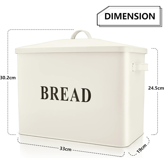 Хлібниця Herogo er, дуже велика металева хлібниця для кухні, вінтажна висока тримач для хліба з кришкою, компактний контейнер для зберігання хліба для стільниці, вміщує 2 хліби, 33 x 24,5 x 19 см (кремовий колір)