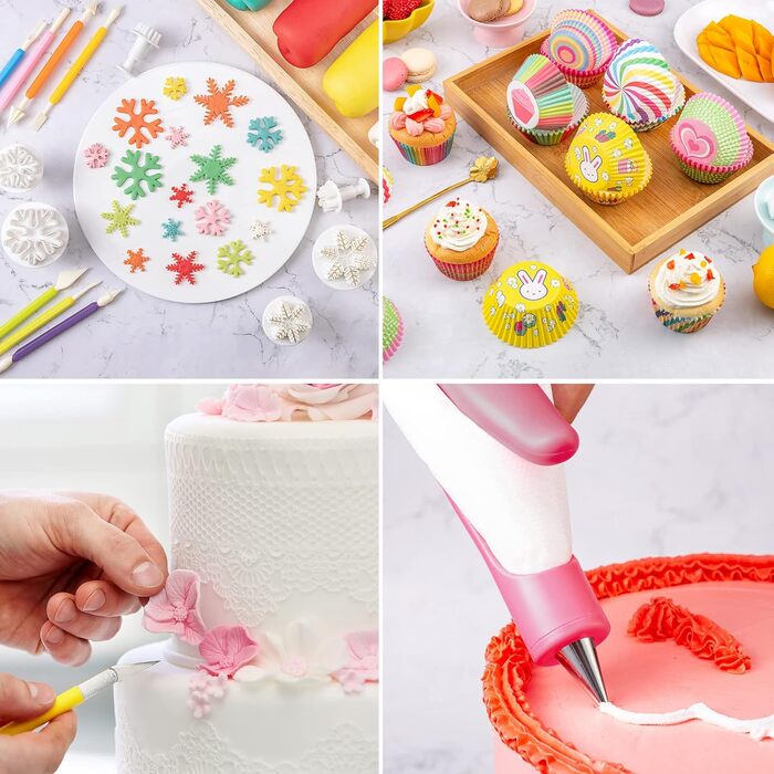 Набір аксесуарів для торта Nifogo, 301 предмет, аксесуари для випічки, аксесуари для декорування тортів з обертовою підставкою, кондитерський мішок, кондитерські насадки, шпатель для початківців (рожевий)