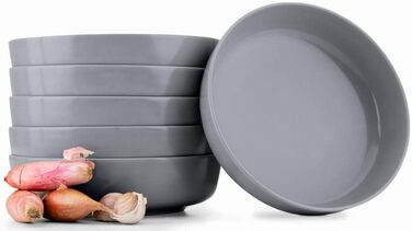 Консимо. Набор из 6 суповых тарелок - Тарелки для макарон - Глубокие тарелки - на 6 персон - Керамическая миска - Салатница VICTO для микроволновой печи - 18,5 см - (Серый)
