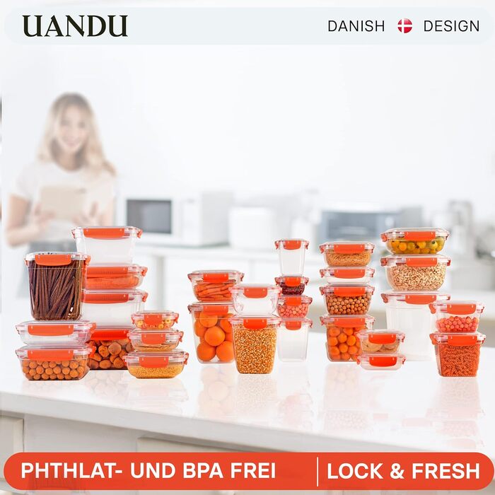 Набір банок для зберігання uandu Lock & Fresh 16, контейнери для зберігання харчових продуктів з кришками для харчових продуктів, мікрохвильова піч і морозильна камера, банки для зберігання з кришками, ящик для зберігання кухні, банки для зберігання герме