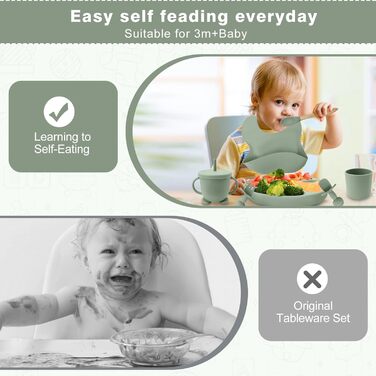 Набір дитячого столового посуду, набір дитячого столового посуду з 12 предметів, дитяча ложка, чашка для пиття, силіконовий нагрудник, дитяча тарілка, дитяча тарілка з присоскою, набір столових приборів для відлучення дитини, без бісфенолу А, можна мити в