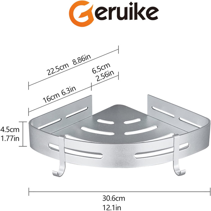 Полка для душа самоклеящаяся угловая, набор 2 предмета, серебристый матовый GERUIKE