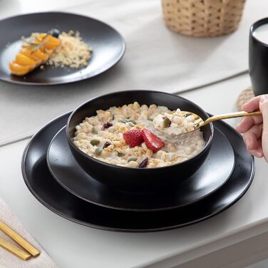 Столовий сервіз з керамограніту, набір посуду vancasso MODA, вінтажний вигляд, комбінований сервіз із 40 предметів з 8 обідніми тарілками, тарілками для тортів, суповими тарілками, мисками та чашками кожна (чорна, комбінована сервіровка 20 шт. )