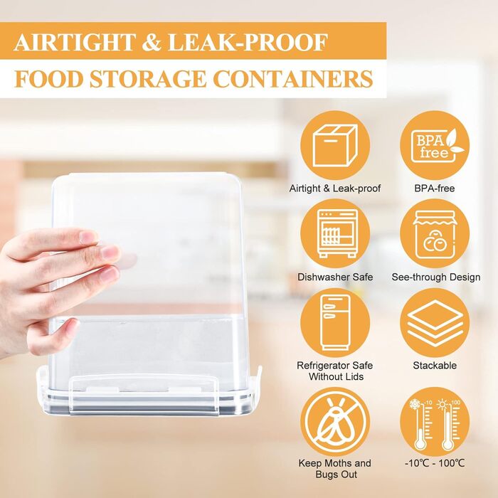 Контейнери для зберігання з кришками, набір 16 предметів, прозорі L LONGANCHANG