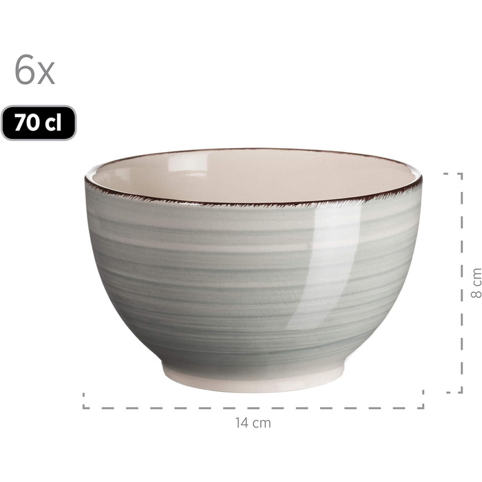 Вінтажний сніданок на 6 осіб, кераміка з ручним розписом, набір посуду з 18 предметів, синій, керамограніт димчасто-блакитний, 931492 Bel Tempo II