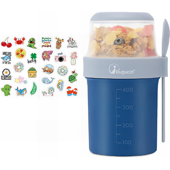 Стаканчик для пластівців 870 мл з ложкою, синій Bugucat