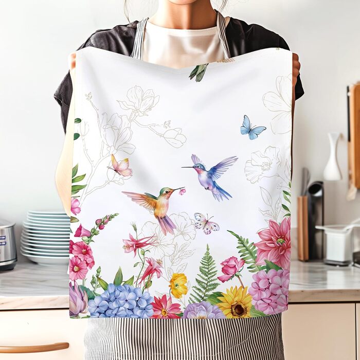 Кухонні рушники, бавовна, 4 упаковки, кухонні рушники, 100 бавовна. Осінній набір кухонних рушників. Багатоцільовий високоякісний набір кухонних рушників для сушіння. Рушники 50 x 70 см (пташки та квіти)