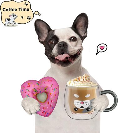 Двостінні милі різдвяні склянки для лате макіато 270 мл Кавова чашка Різдвяна кружка з ситечком для чаю Різдвяна ялинка Чайні склянки для молока, льоду, різдвяні подарунки для жінок і дітей (Тип 5 - Французький бульдог, Тип 5 - 280 мл * 1)