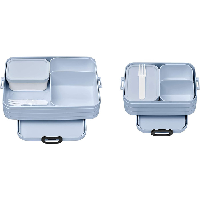 Ланч-бокс с Bento Box - На 4 бутерброда или 8 ломтиков хлеба - Ланч-бокс для небольших закусок и остатков еды - Ланч-бокс для взрослых - Коробка с едой с отделениями - (Old Nordic Blue, Lunchbox Duo Pack Large / Midi)