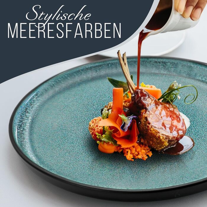 Набір посуду з керамограніту на 6 персон, 24 предмети, чорний/петролевий Ibiza Pure Living