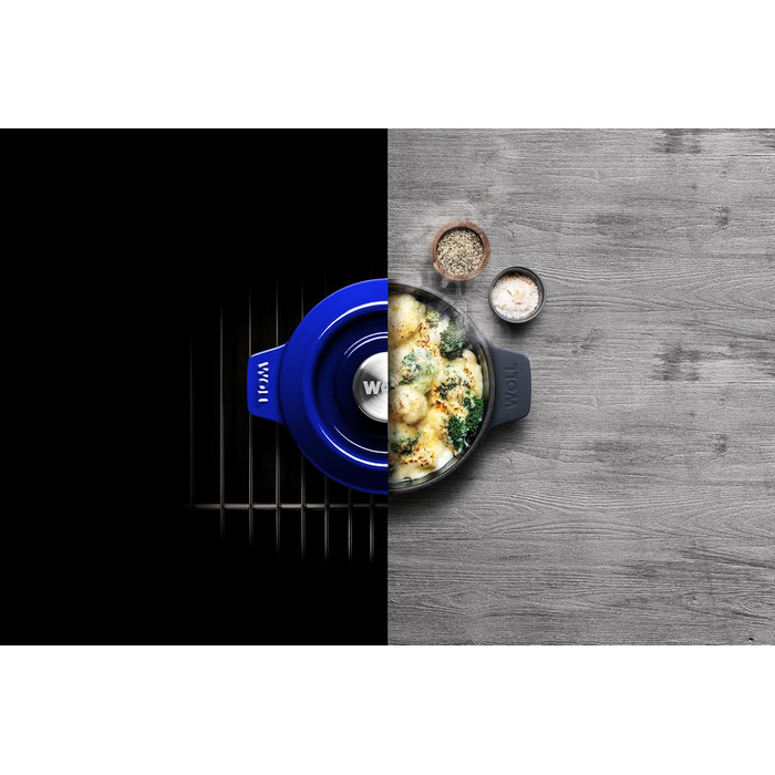 Чавунна каструля Ø 24 см, синього кольору з кришкою та силіконовими ручками Емальований чавун, підходить для індукції та духовки для всіх типів плит Ø 24 см, висота 11 см, 4,2 літра (кобальтово-синій, Ø 16 см, висота 8 см, 1,3 літра)