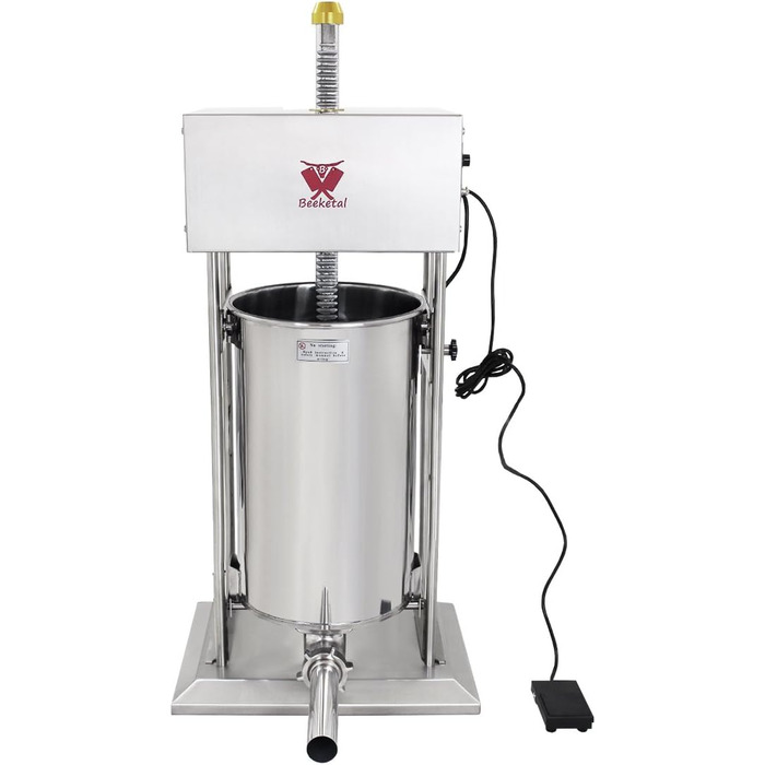 Промислова машина для наповнення ковбас Beeketal &39BTH07&39 з нержавіючої сталі (об&39єм 7 л/горизонтальна конструкція), професійна машина для наповнення ковбас з 2-швидкісним повністю металевим механізмом і рукояткою, включаючи 5 насадок для напов